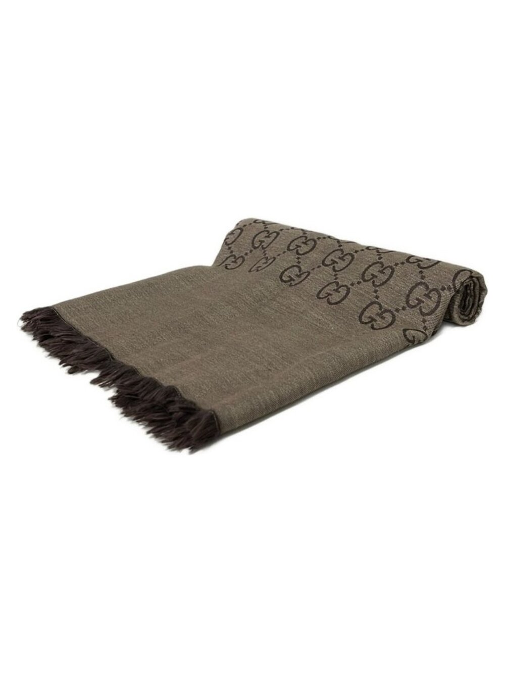 Gucci Shawl Beige Dark Brown GG Pattern Wool Silk Scarf